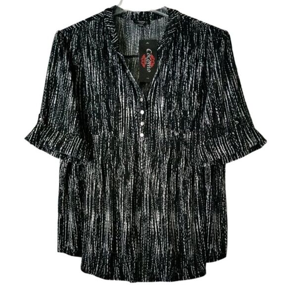 Cocomo Tops - NWT Cocomo Plus Size 3X Black & Ivory Geo Print Pintuck 3/4 Sleeve Top